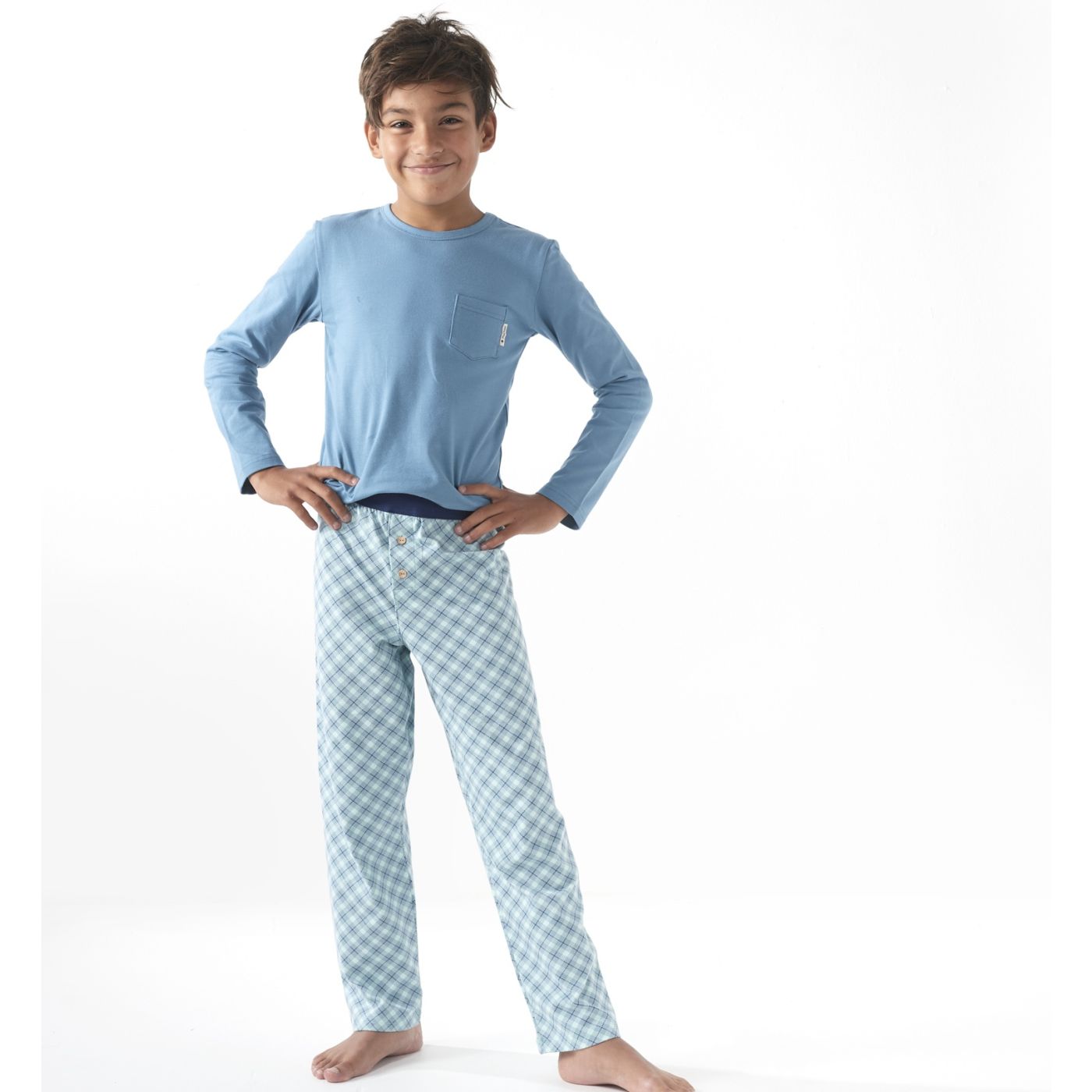 Kinderkleidung und Babykleidung von schlafanzug jungen - blau kariert |  Little Label Babykleidung und Kinderkleidung