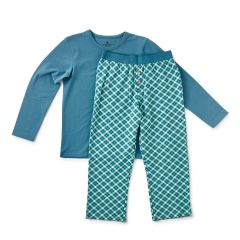 jongens pyjama-set groenblauw geruit Little Label