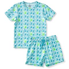 sommer schlafanzug jungen - aqua blau affen