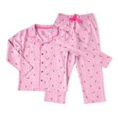 klassieke meisjes pyjama roze maan en sterren Little Label